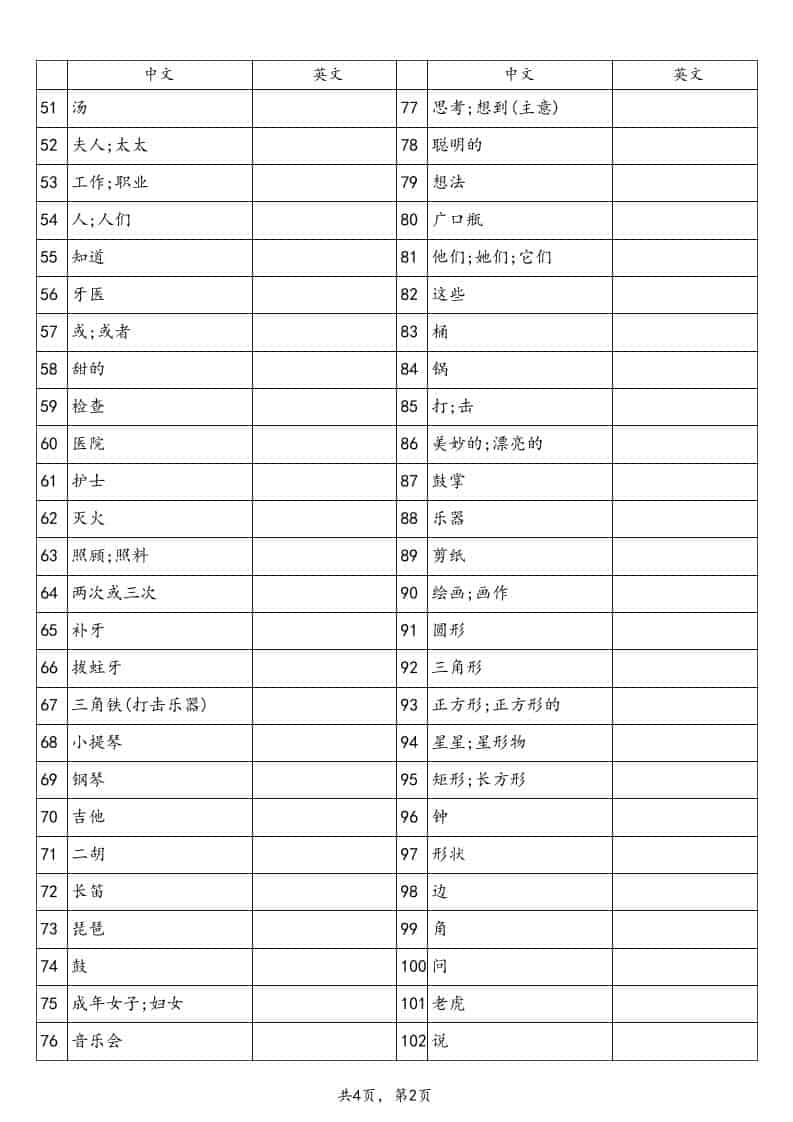 2026春四年级下册英语沪教版单词默写表同步词汇自测专项练习PDF电子版