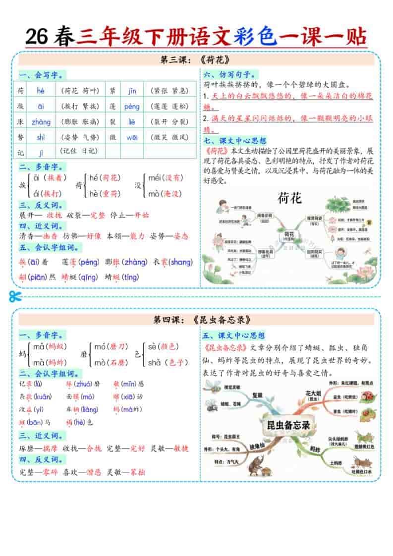 2026年三年级下册语文彩色课课贴:同步教材核心考点归纳电子版 2026年三年级下册语文彩色课课贴:同步教材核心考点归纳电子版