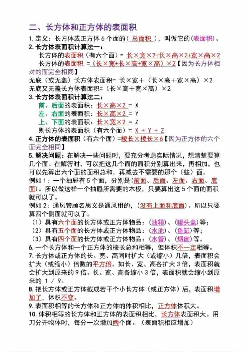 2026春五年级下册数学长方体与正方体必背知识点专项归纳复习电子版 2026春五年级下册数学长方体与正方体必背知识点专项归纳复习电子版