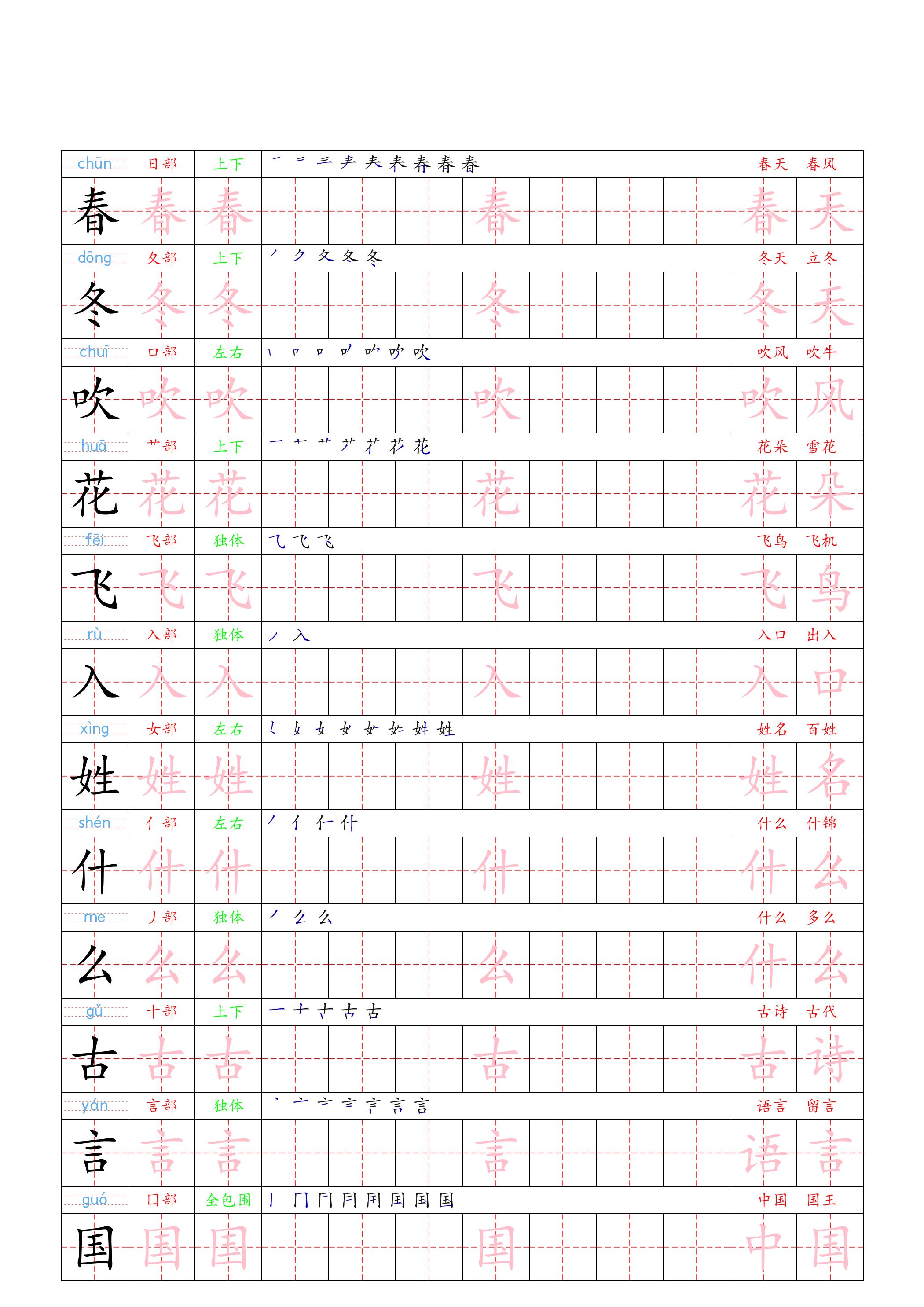 2026春新版一年级下册语文写字表一类字同步练字字贴专项书写练习电子版 2026春新版一年级下册语文写字表一类字同步练字字贴专项书写练习电子版