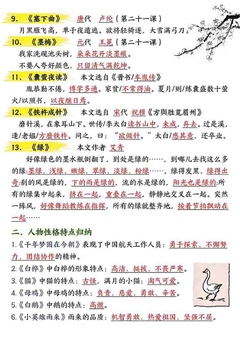 2026春四年级下册语文期末总复习重点知识点归纳整理精华版（全册29页高清电子版）