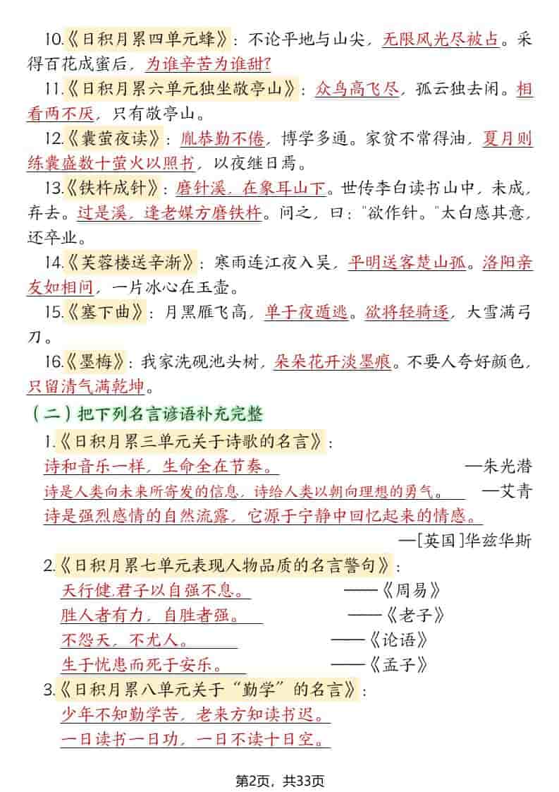 四年级下册语文期末复习必考知识点汇总:十大高频考点专项提分资料 四年级下册语文期末复习必考知识点汇总:十大高频考点专项提分资料