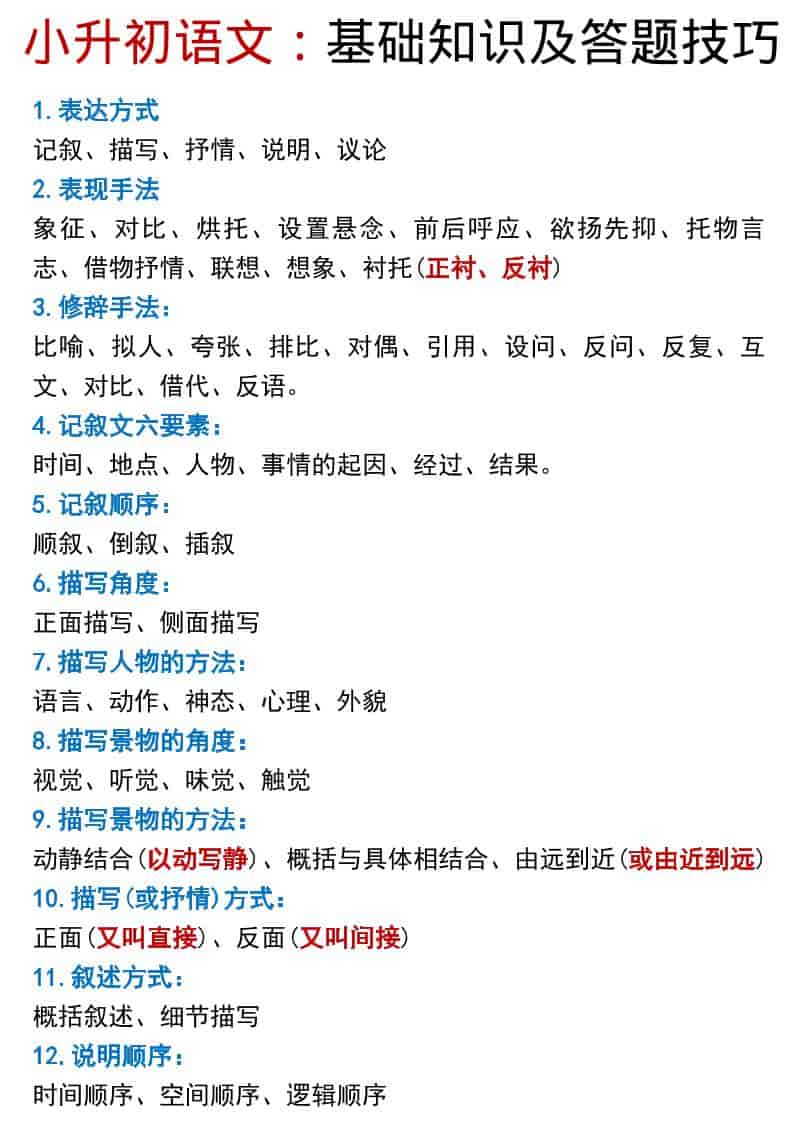 六年级下册语文小升初基础知识汇总及常考题型答题技巧专项复习PDF电子版下载