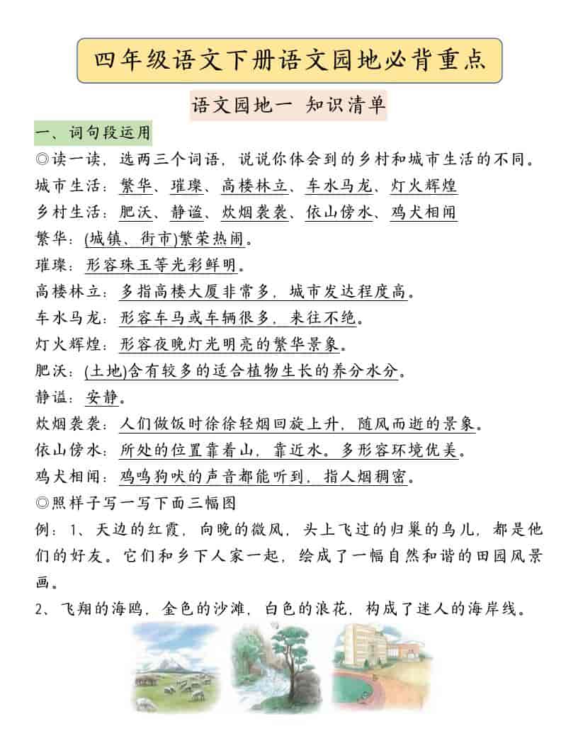 2026春四年级下册语文园地必背重点知识点归纳及核心考点总结电子版