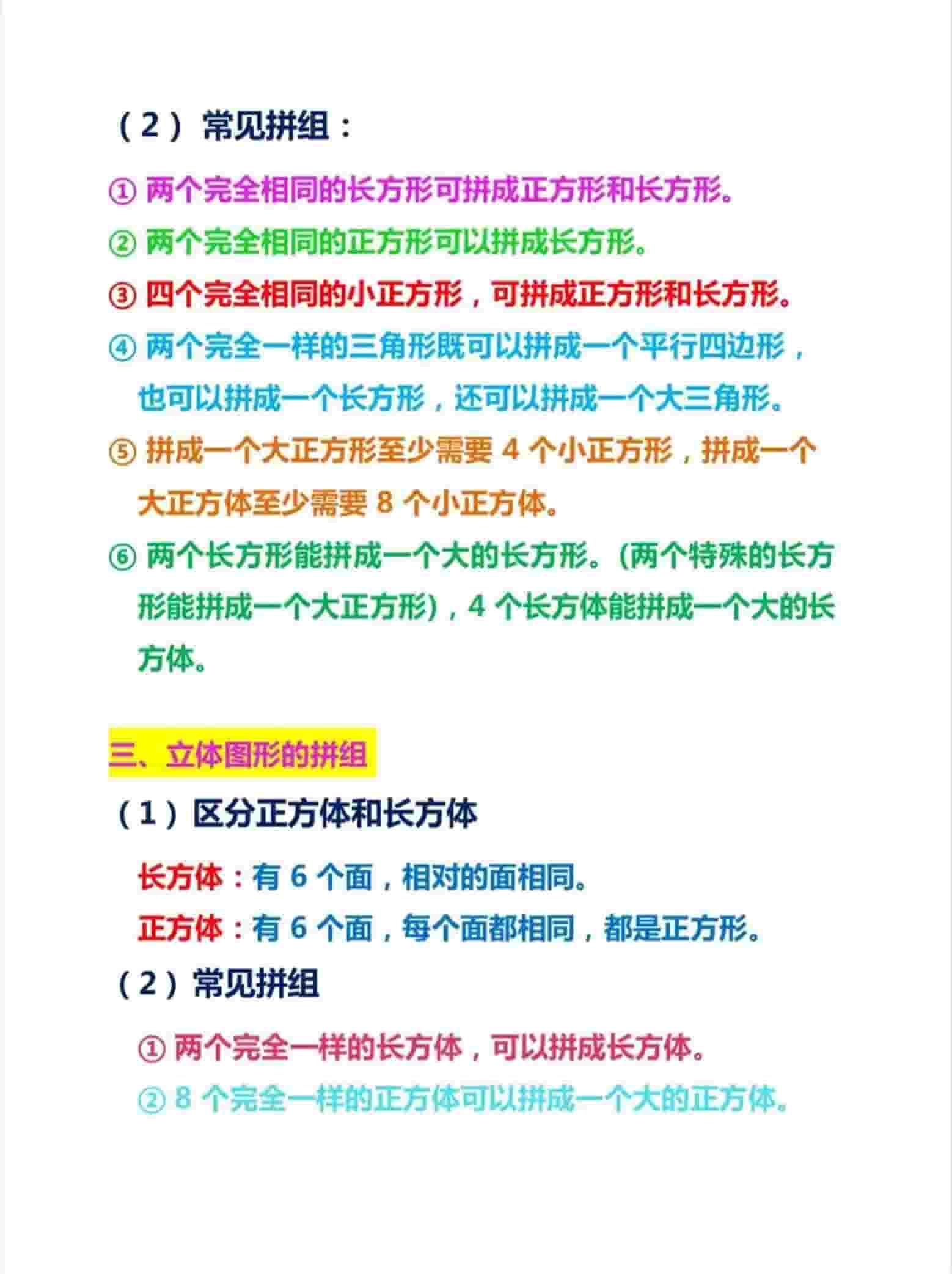 小学一年级下册数学《认识图形》难点知识点总结及图形拼组专项练习电子版