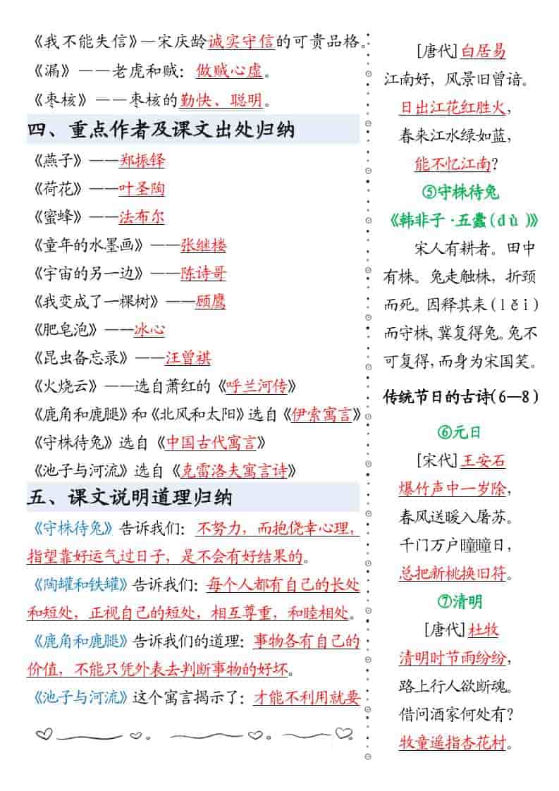 三年级下册语文寒假预习必背知识点汇总及全册重点难点导学电子版