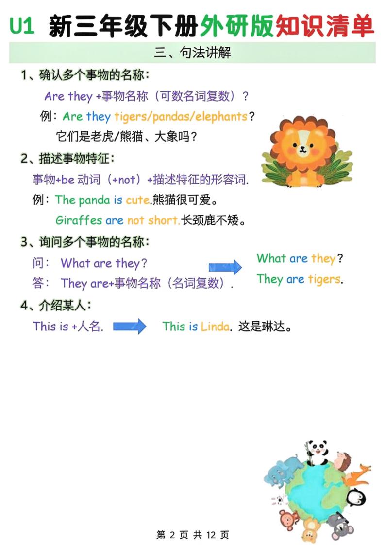 三年级下册英语外研版三起点全册核心知识清单同步复习电子版