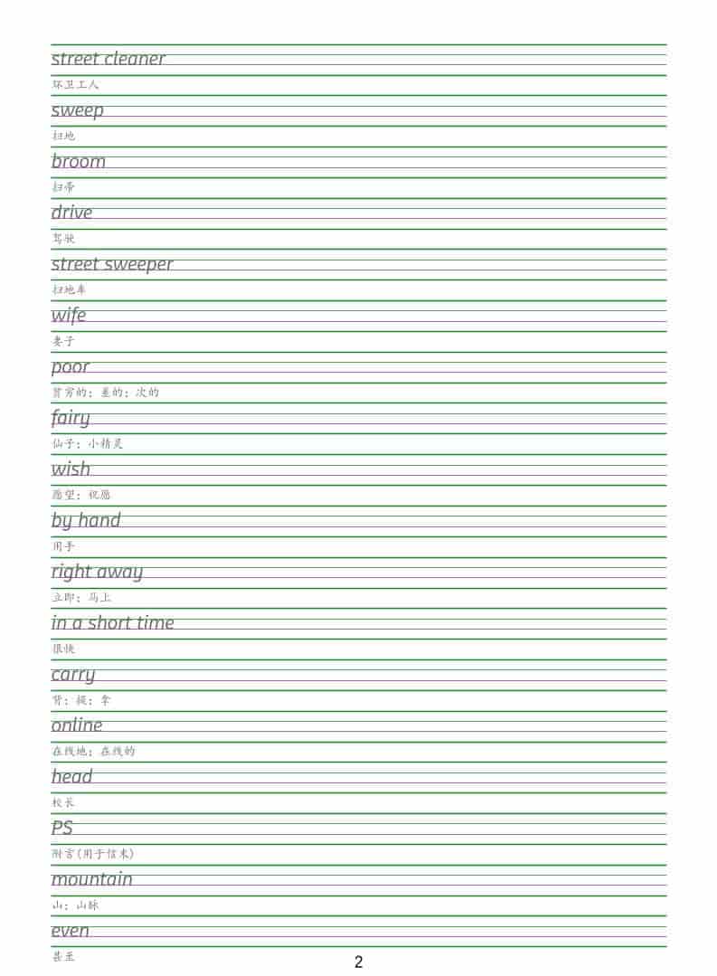 沪教版六年级下册英语同步字帖电子版核心单词句型练字汇总