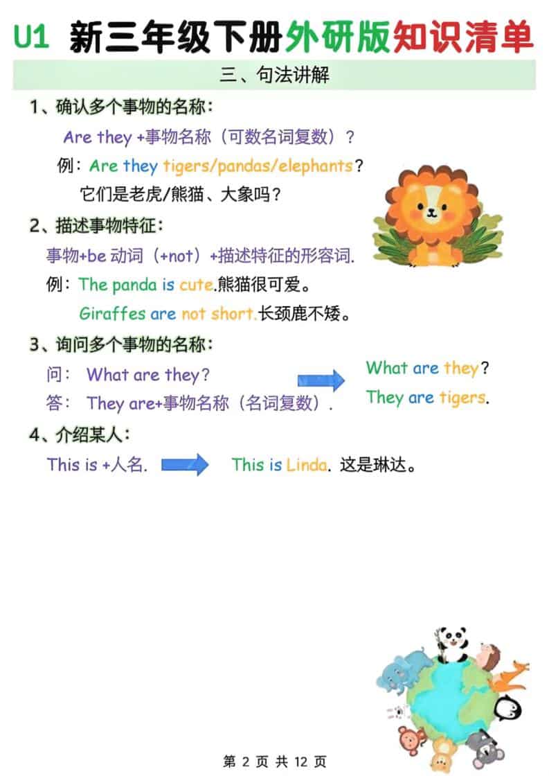 三年级下册英语外研版三起点Unit 1-6知识清单同步考点汇总电子版